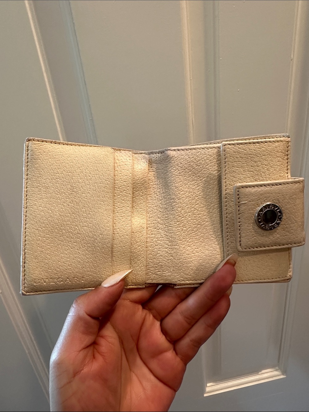 Bulgari Pink Canvas Logo Compact Wallet with Cream Snap - Picture 6 of 9